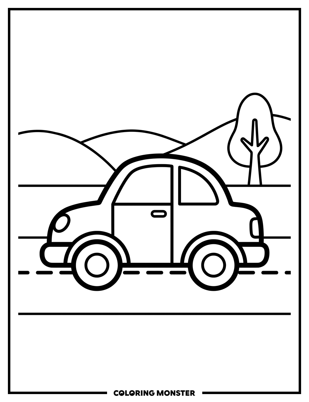 Cartoon Car on Road Coloring Page