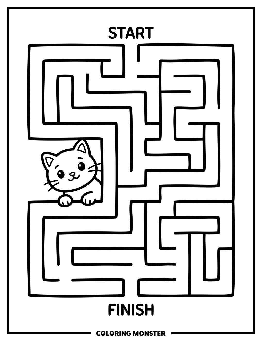 Cartoon Cat Maze Adventure Coloring Page