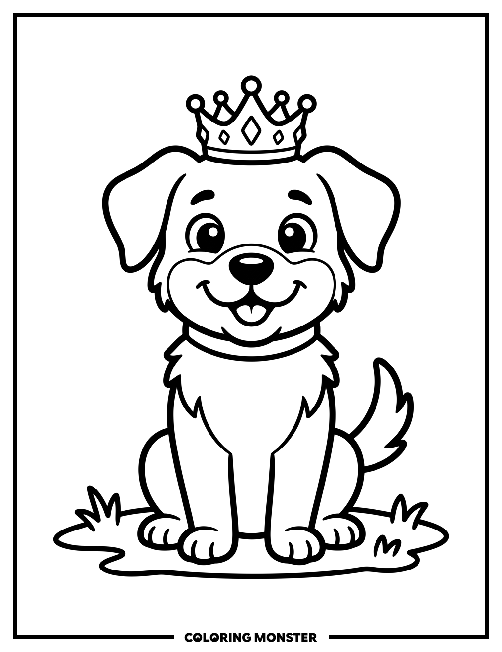 Cartoon Dog Wearing Crown Coloring Page