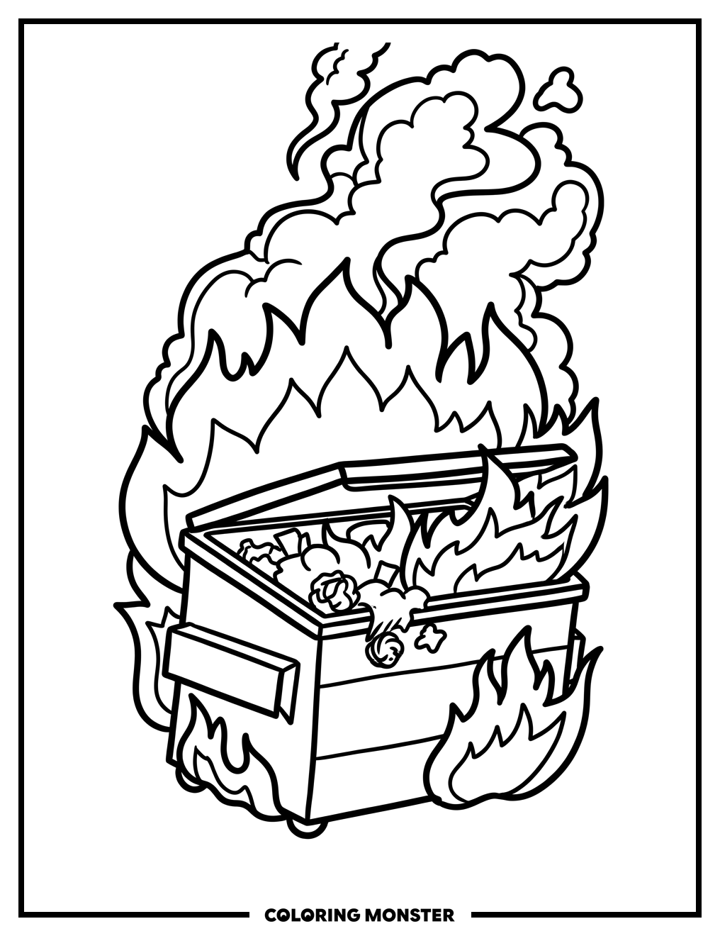 Cartoon Dumpster Fire Coloring Page