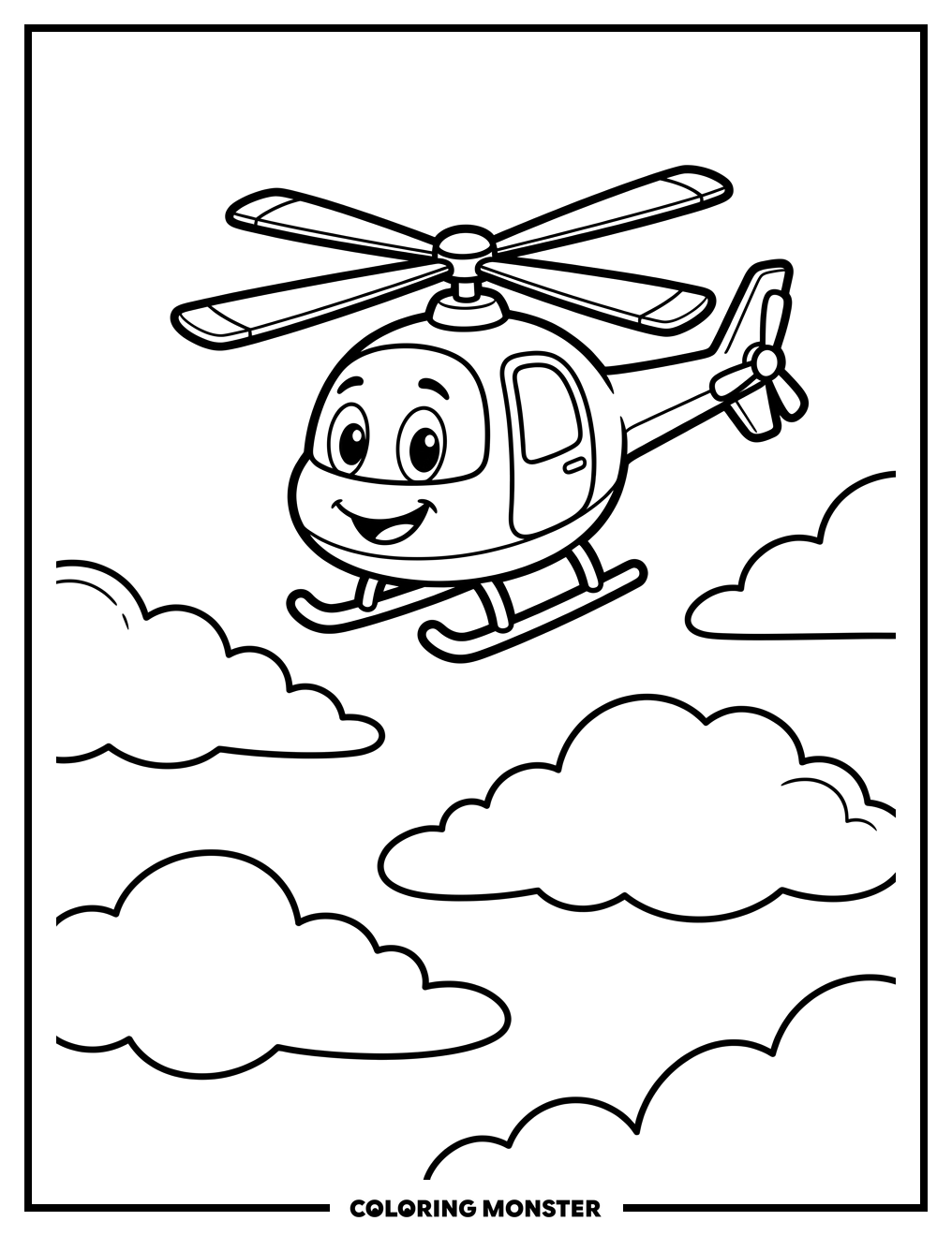 Cartoon Helicopter Flying Coloring Page