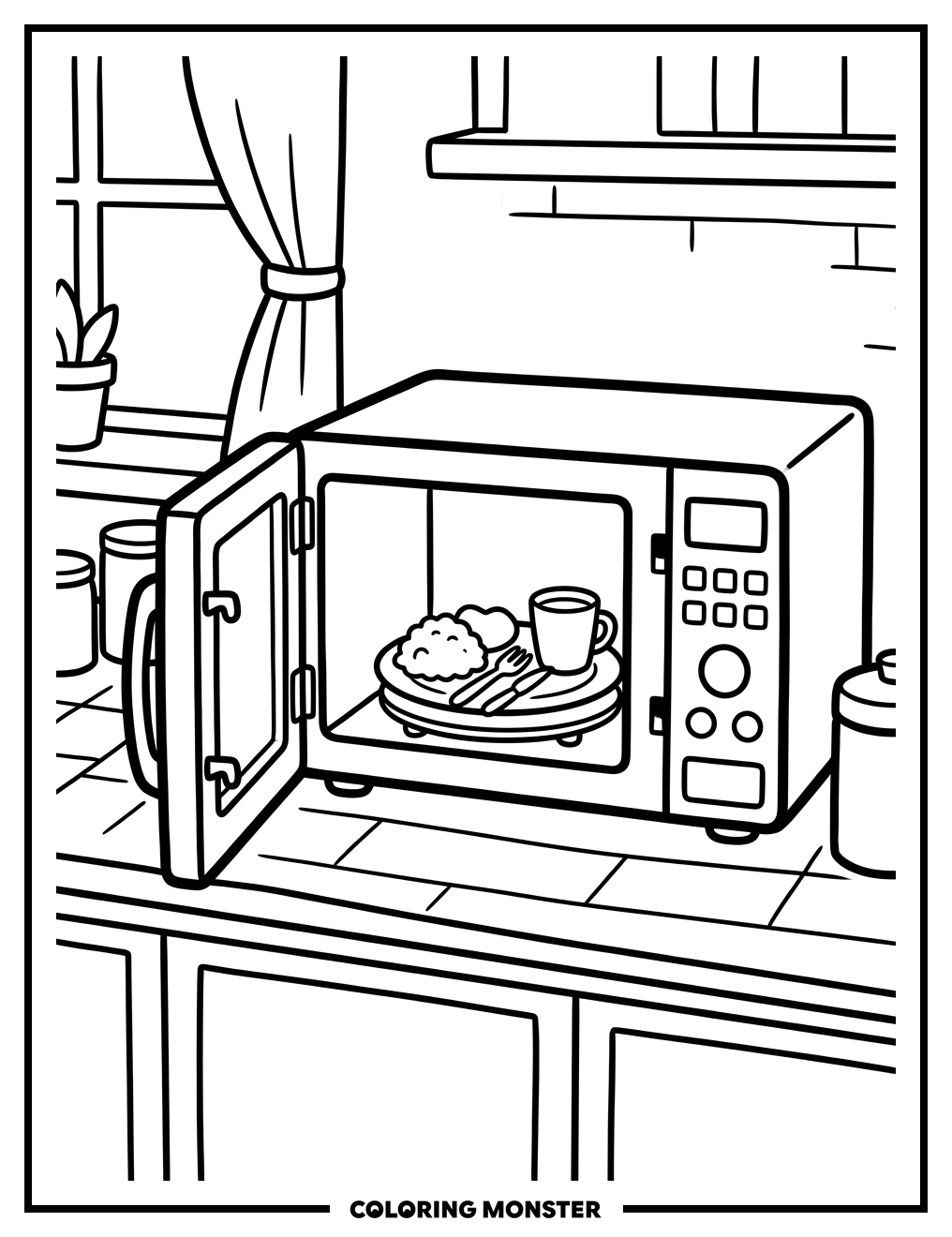 Cartoon Microwave Oven With Food Coloring Page