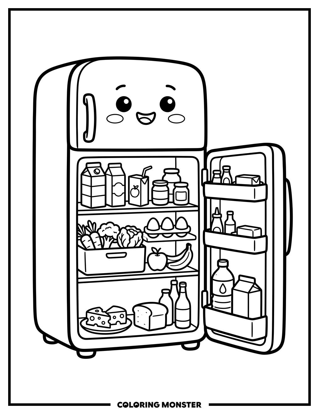 Cartoon Refrigerator With Food Coloring Page