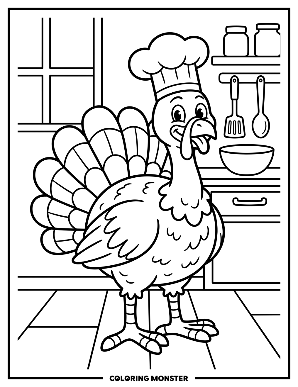 Cartoon Turkey Chef Coloring Page