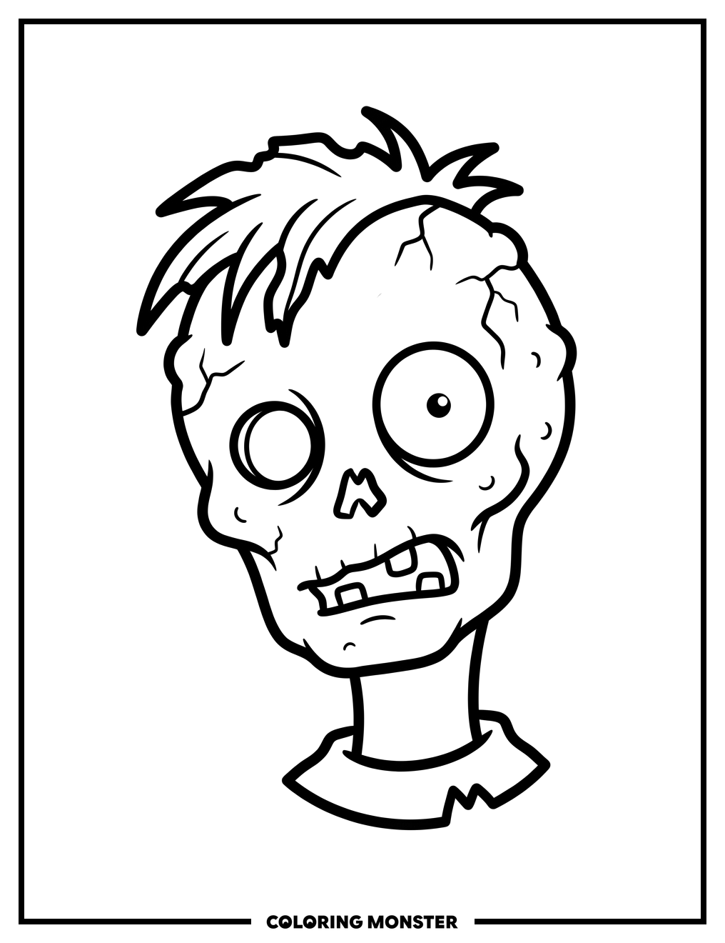Cartoon Zombie Head Coloring Page
