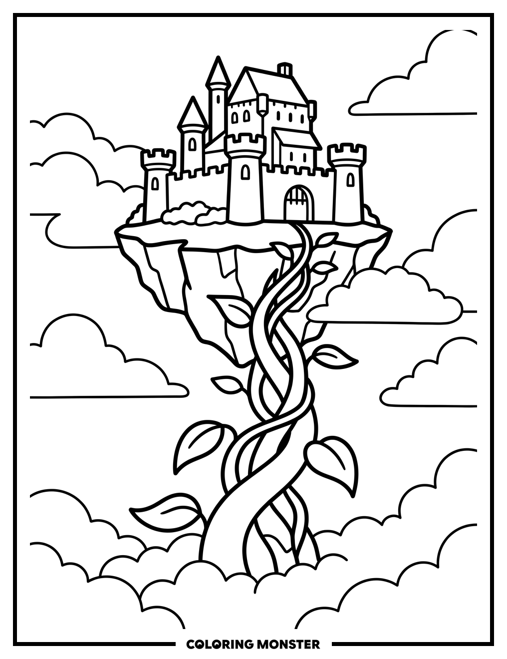 Castle on a Floating Island Coloring Page