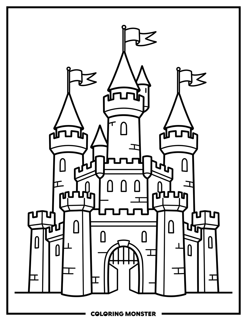 Castle With Flags Coloring Page