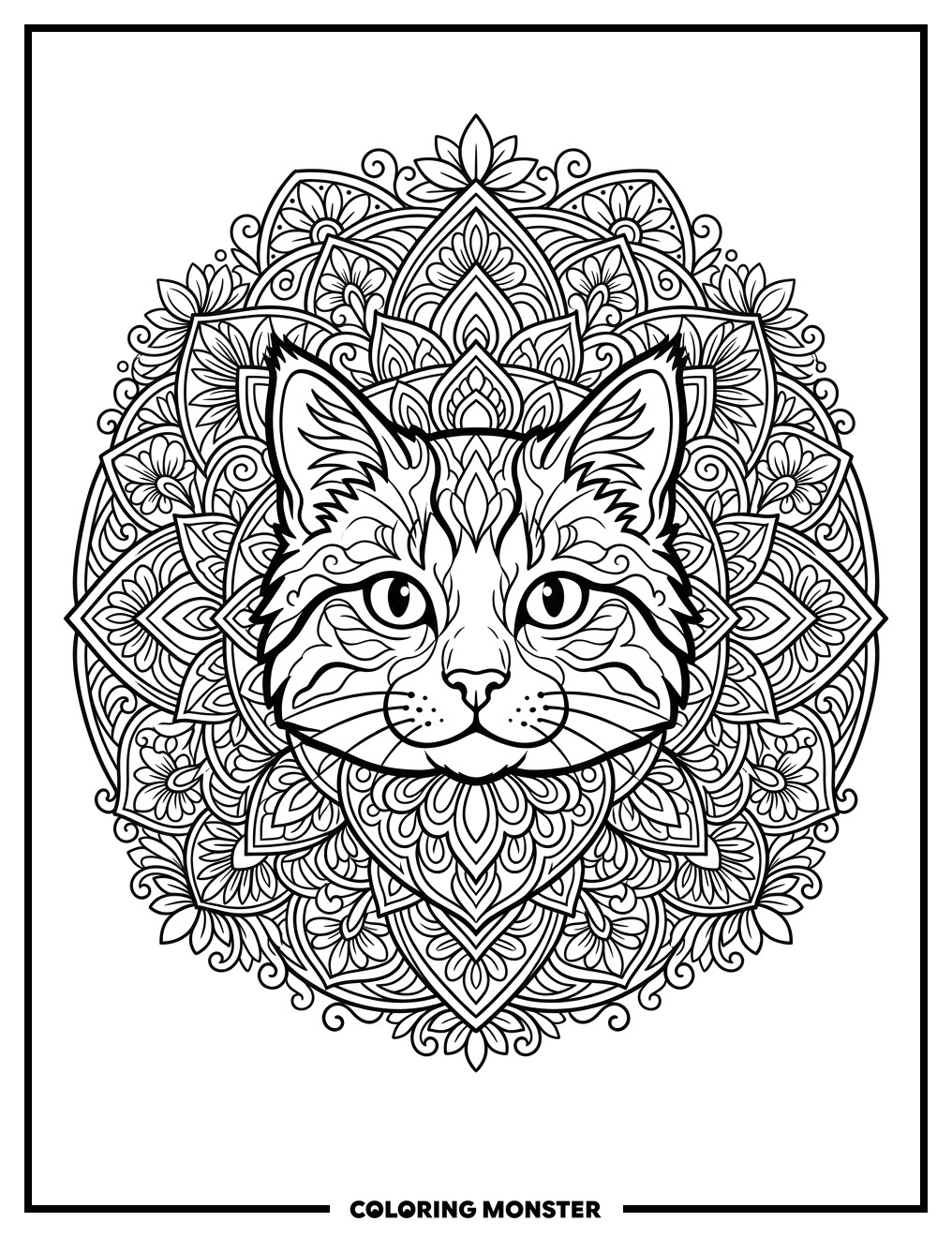 Cat Face Mandala Coloring Page