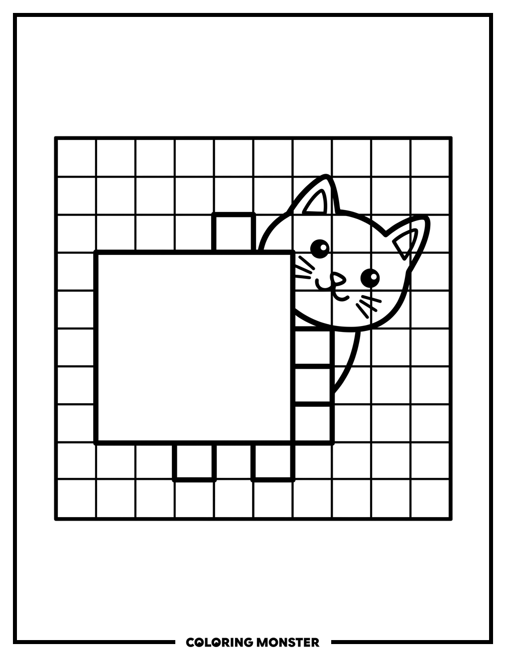 Cat Grid Puzzle Coloring Page