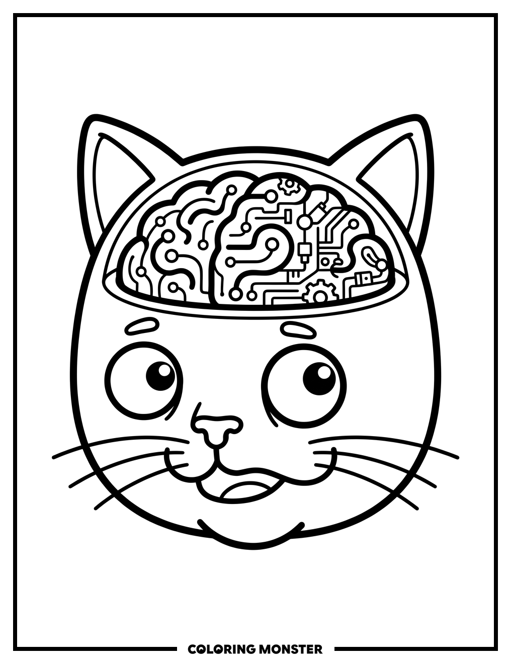 Cat Head With Exposed Brain Coloring Page