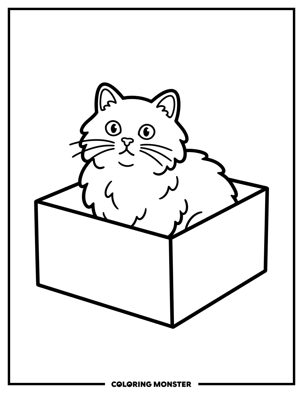 Cat in a Cardboard Box Coloring Page