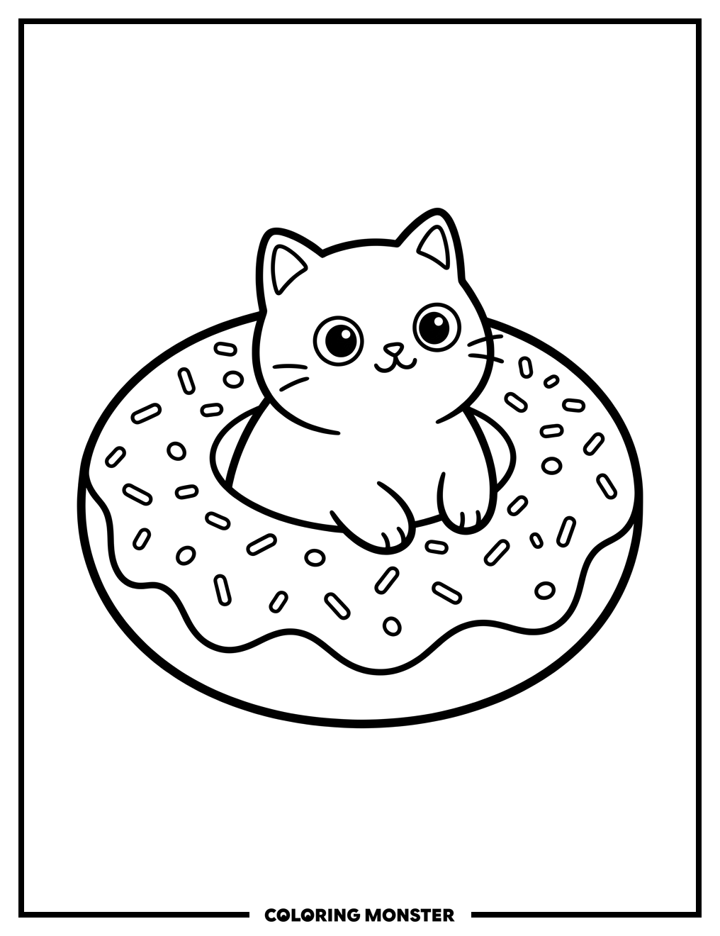 Cat in a Donut Coloring Page