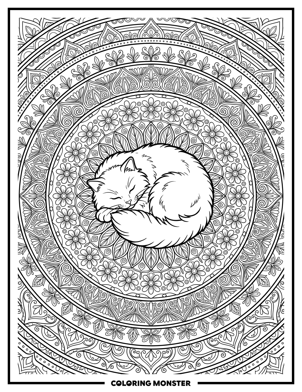 Cat in a Mandala Coloring Page