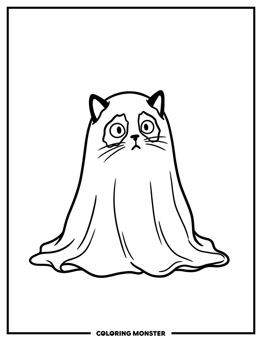 Cat in Ghost Costume Coloring Page