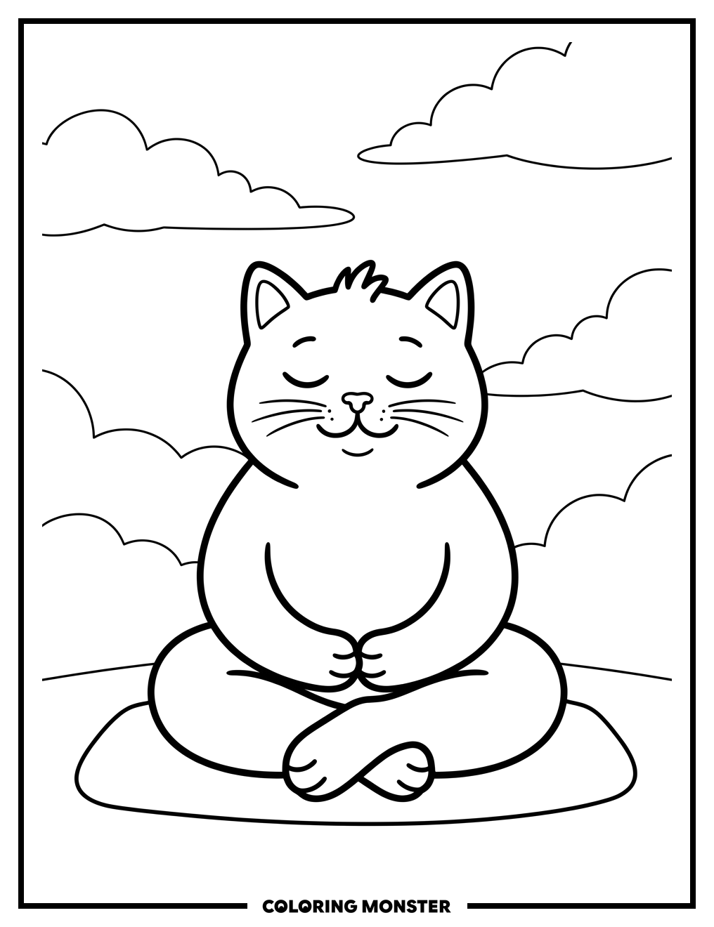 Cat in Lotus Pose Coloring Page
