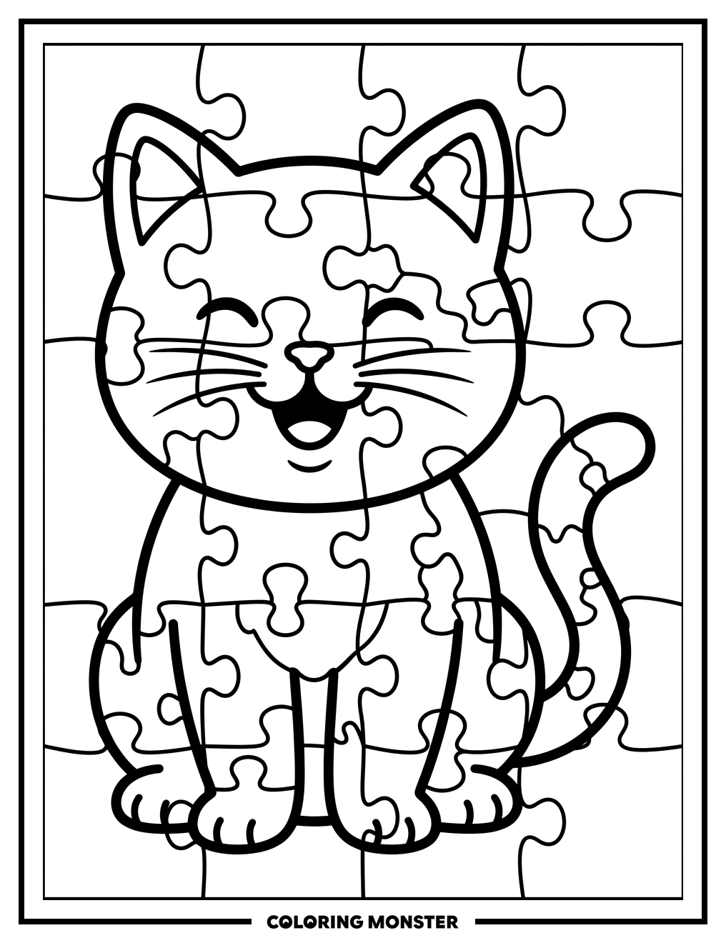 Cat Jigsaw Puzzle Coloring Page