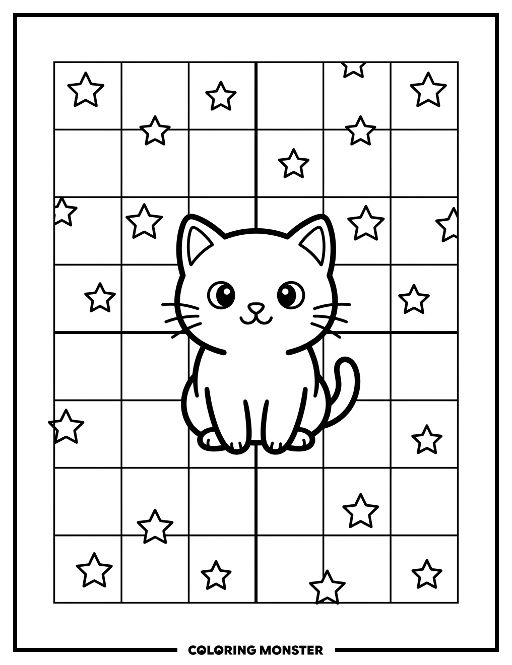 Cat on a Coordinate Grid Coloring Page