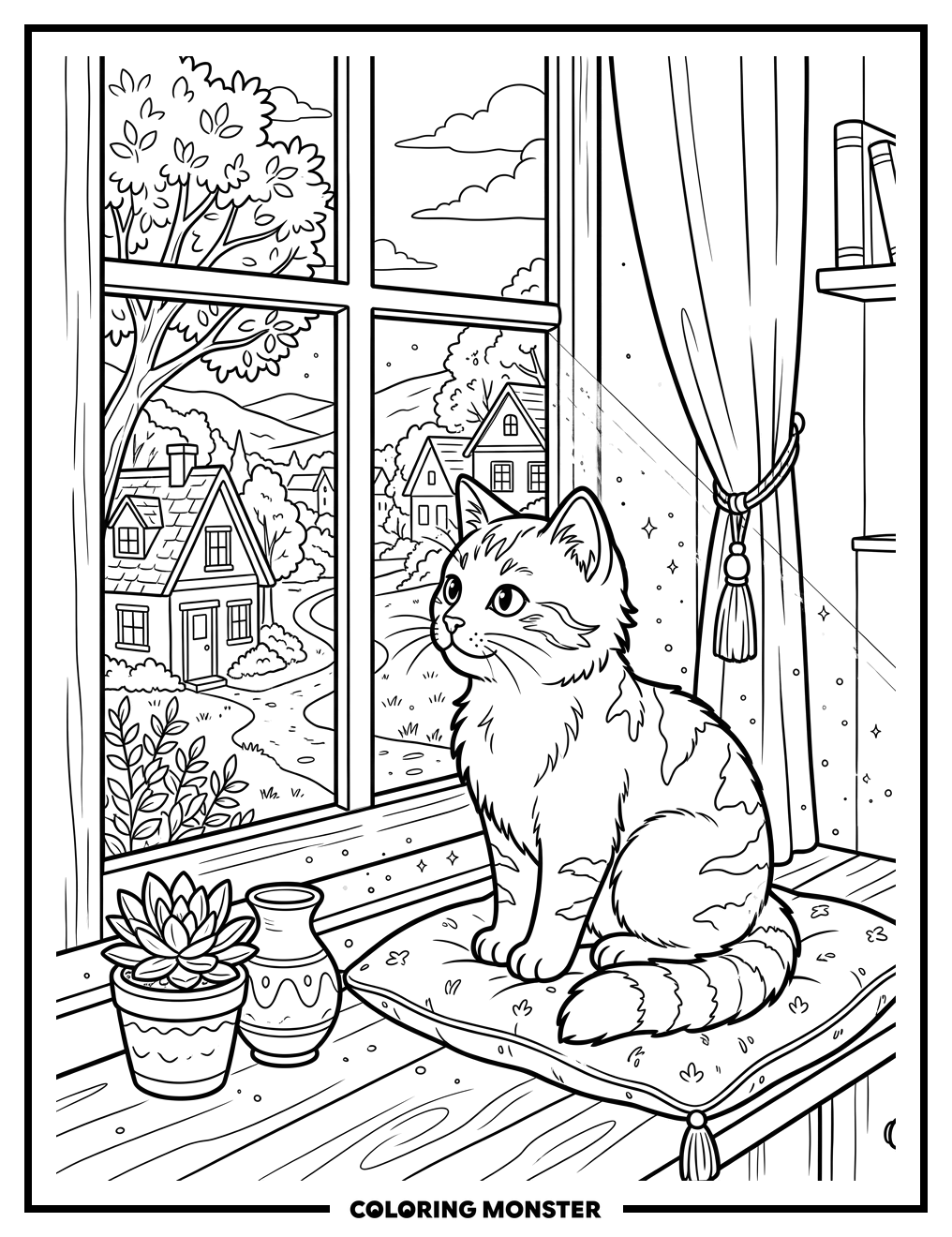 Cat on Windowsill Coloring Page