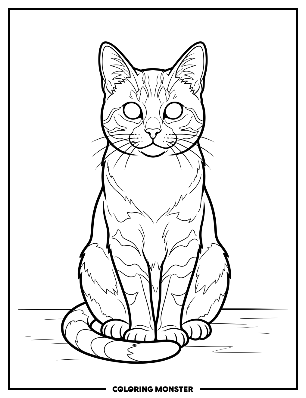 Cat Sitting Peacefully Coloring Page