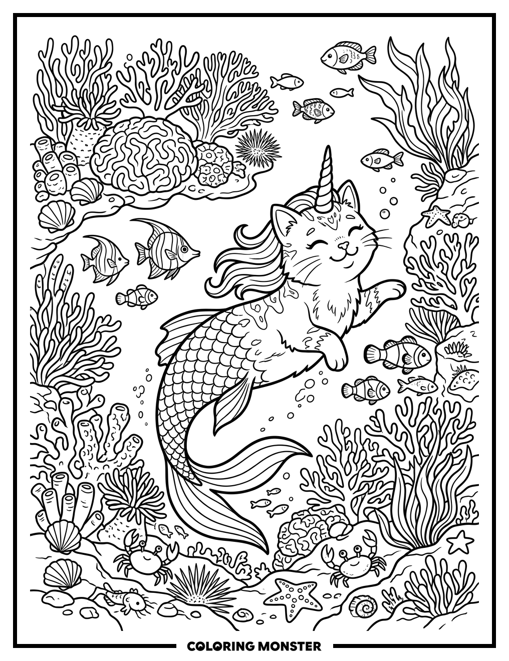 Cat-Unicorn Fish Swimming Underwater