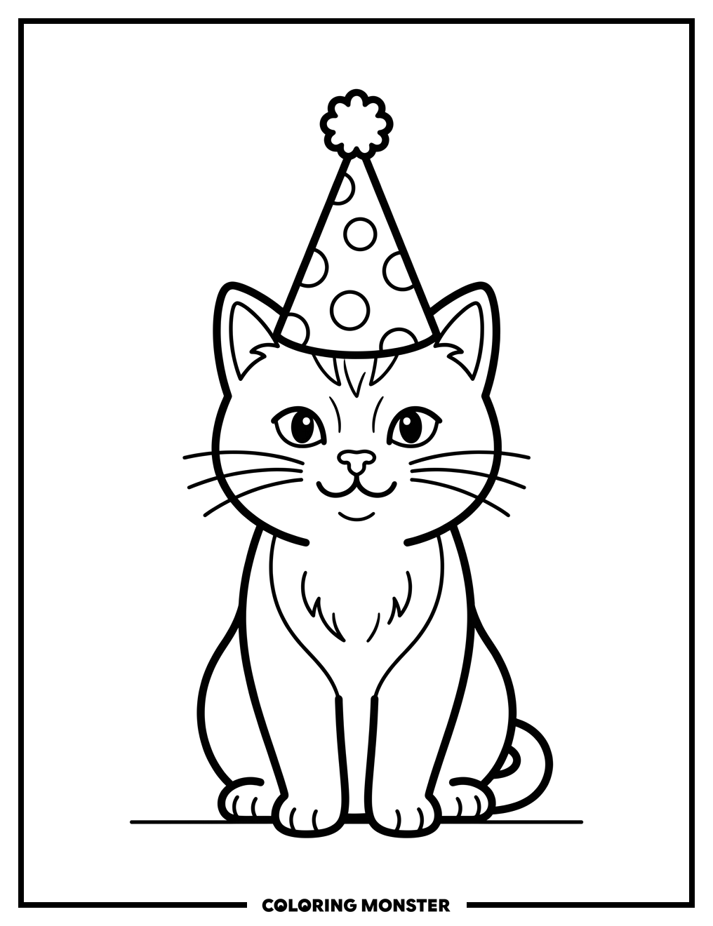 Cat Wearing Party Hat Coloring Page
