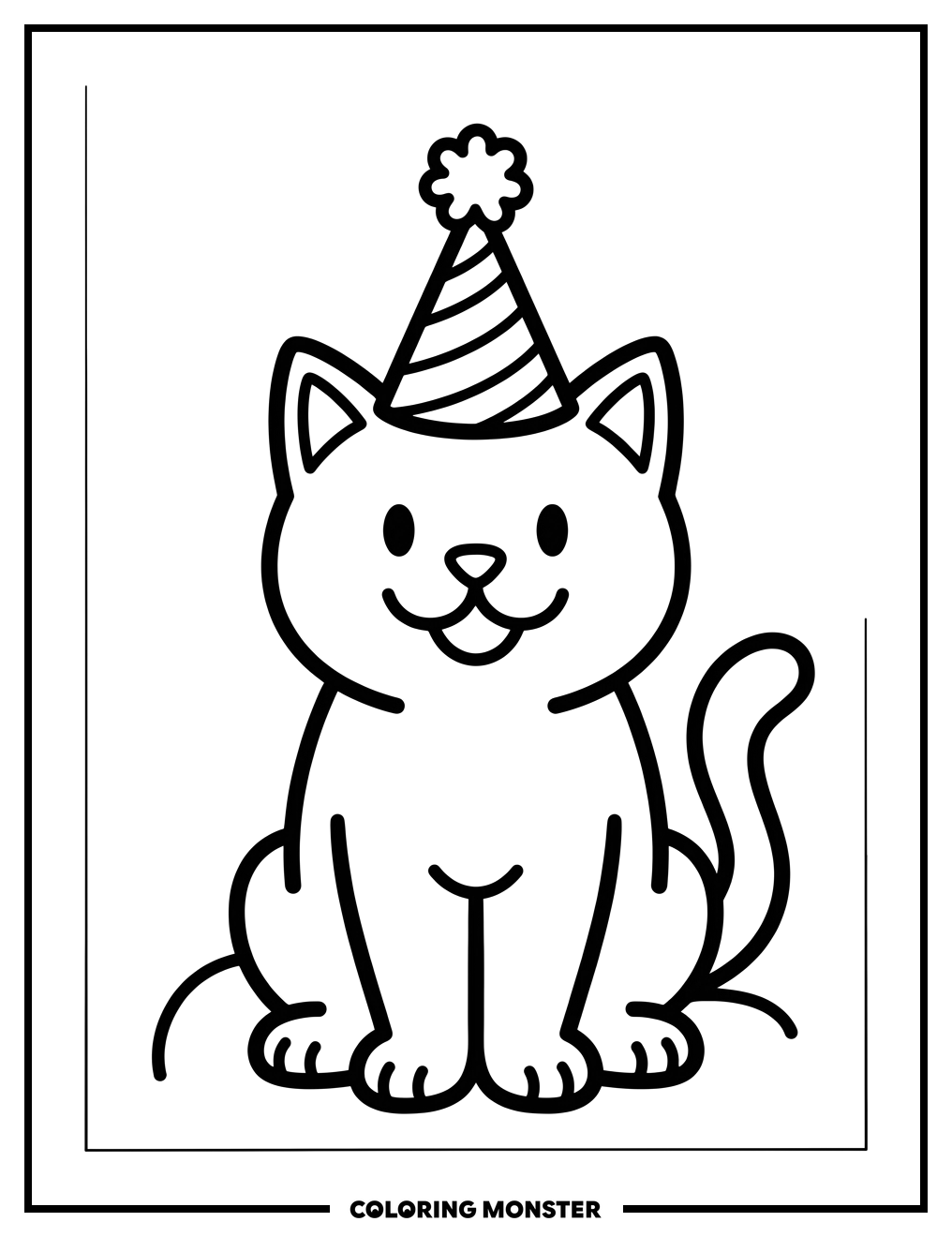 Cat Wearing Party Hat Coloring Page