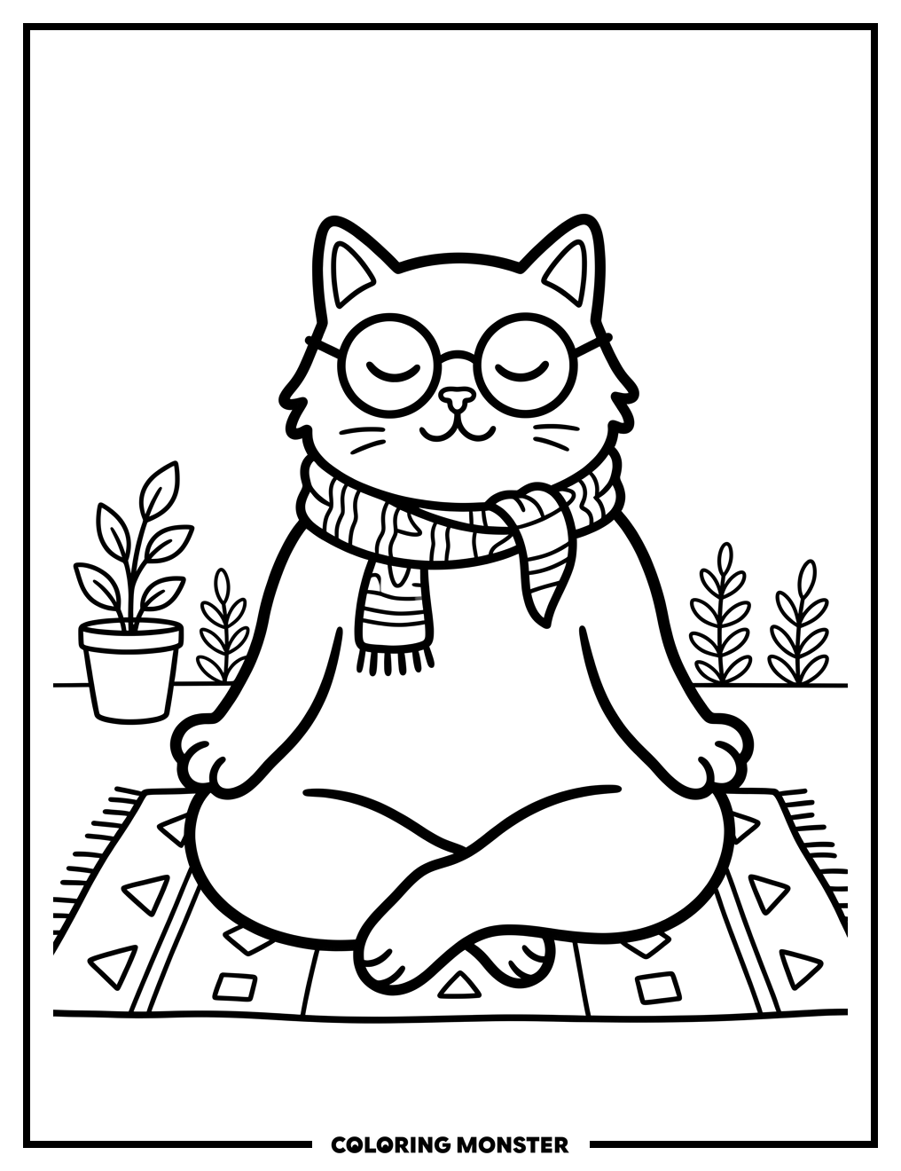 Cat Wearing Scarf and Glasses Coloring Page