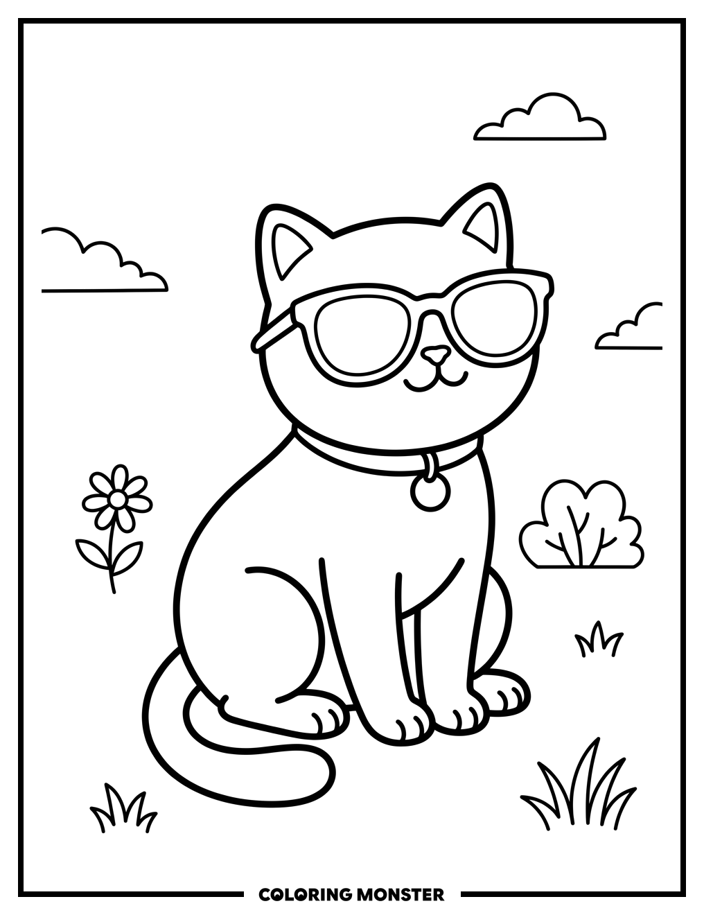 Cat Wearing Sunglasses Coloring Page