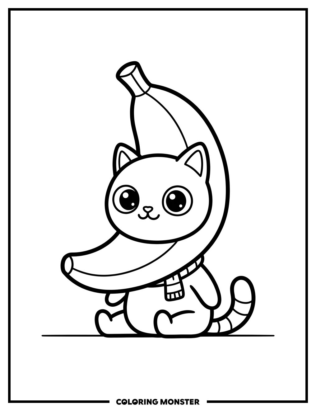 Cat With Banana Head Coloring Page