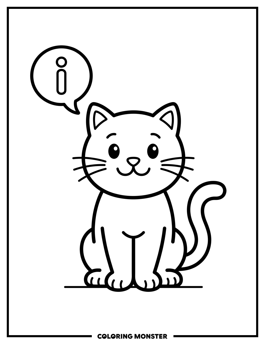 Cat With Letter I Speech Bubble Coloring Page