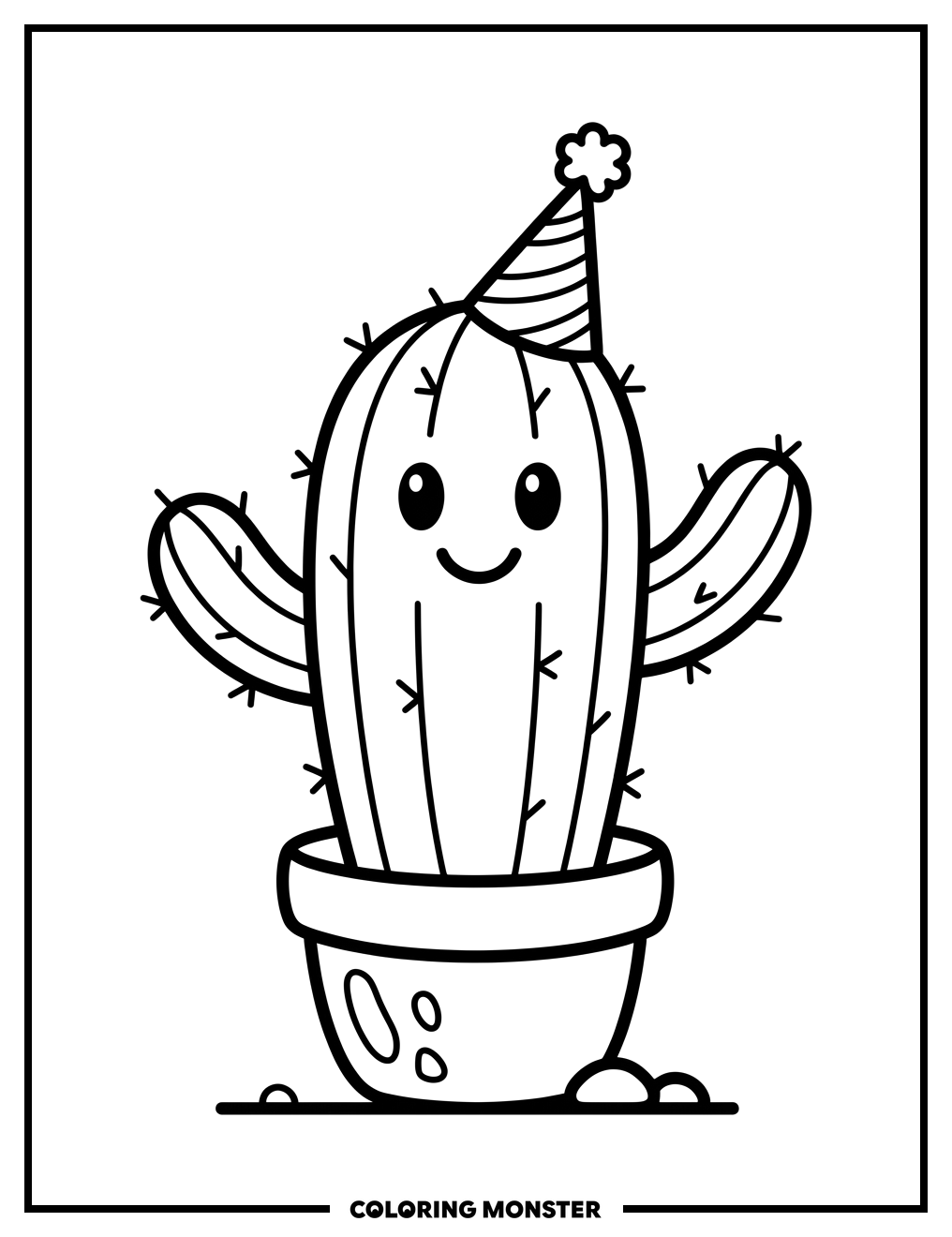 Catcus with a Party Hat Coloring Page