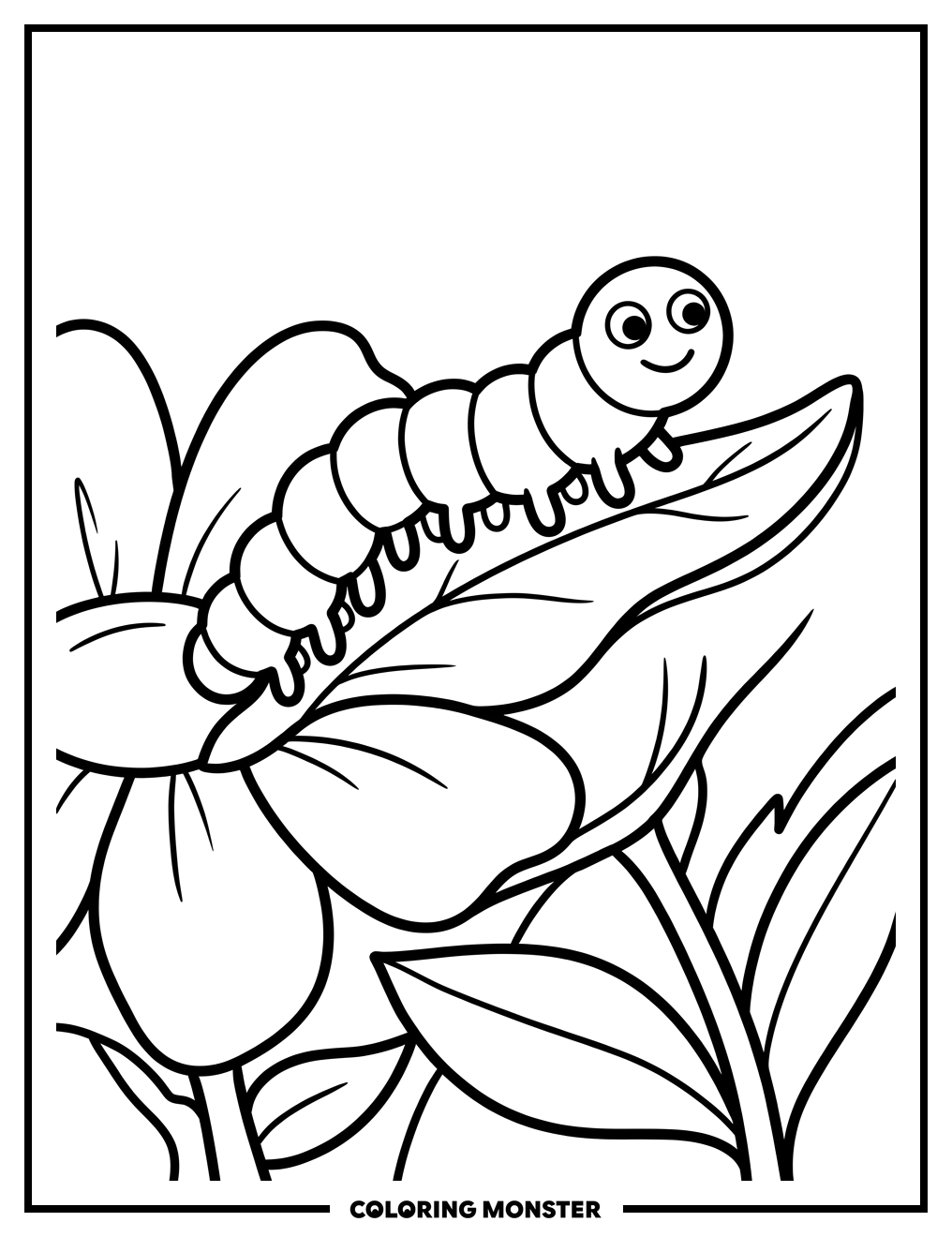 Caterpillar on a Flower Petal Coloring Page