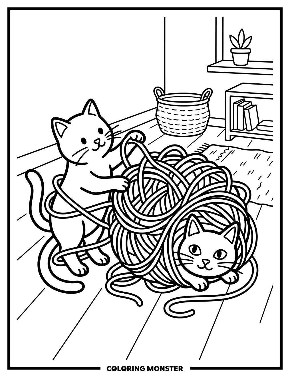 Cats Playing with Yarn Coloring Page