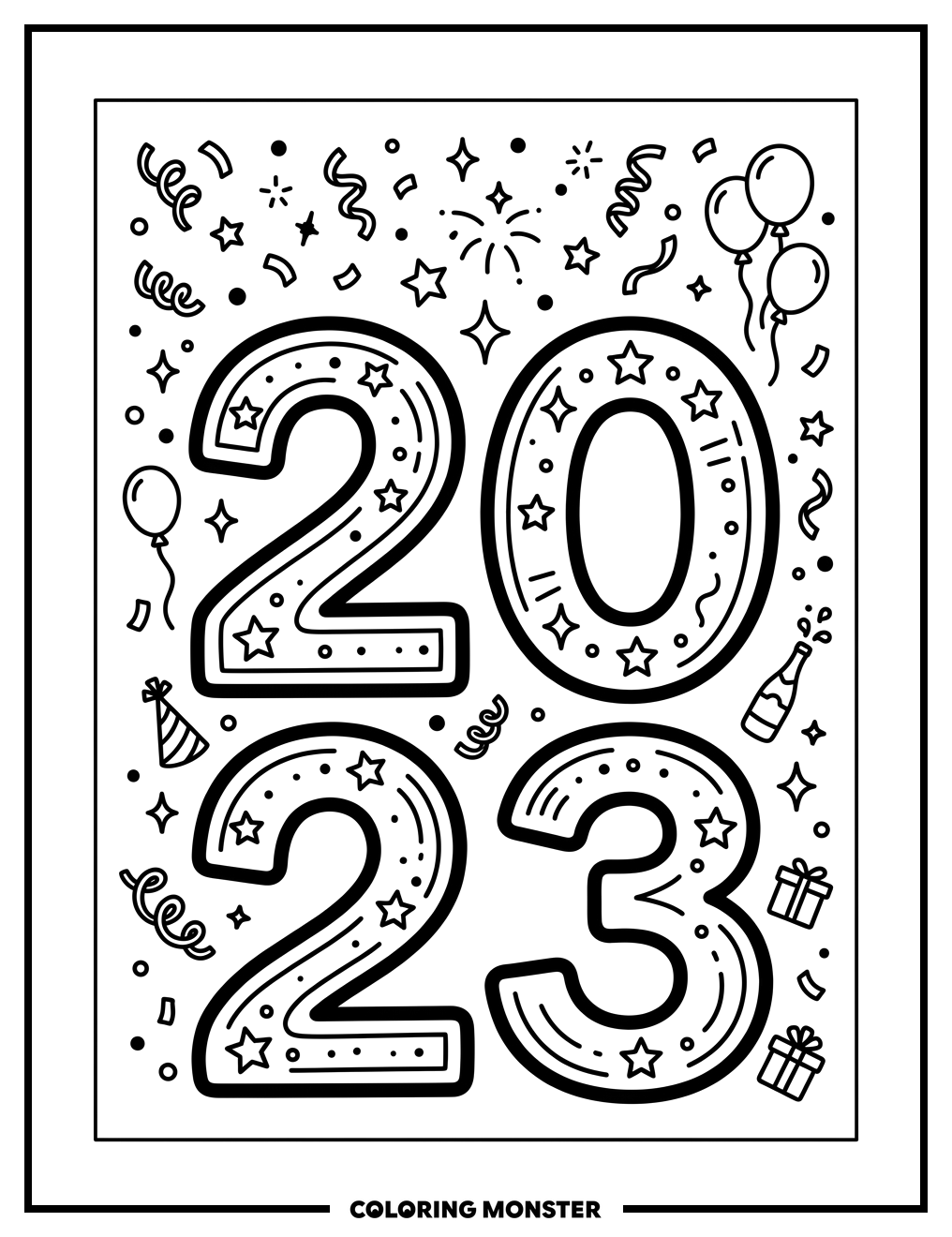 Celebrate The Number Twenty Twenty-Three Coloring Page