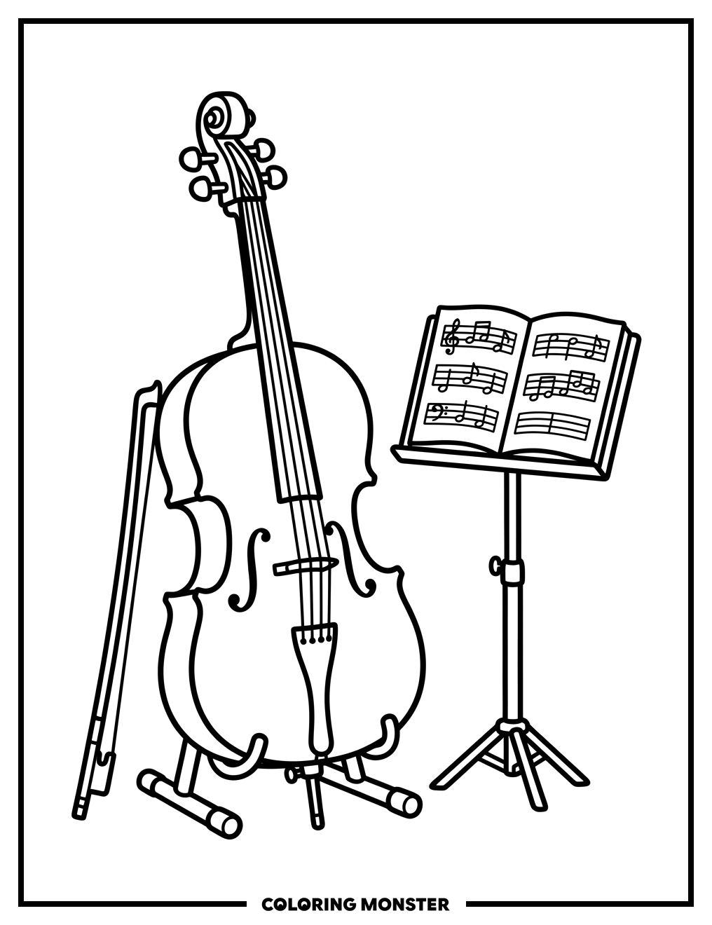 Cello and Sheet Music Coloring Page