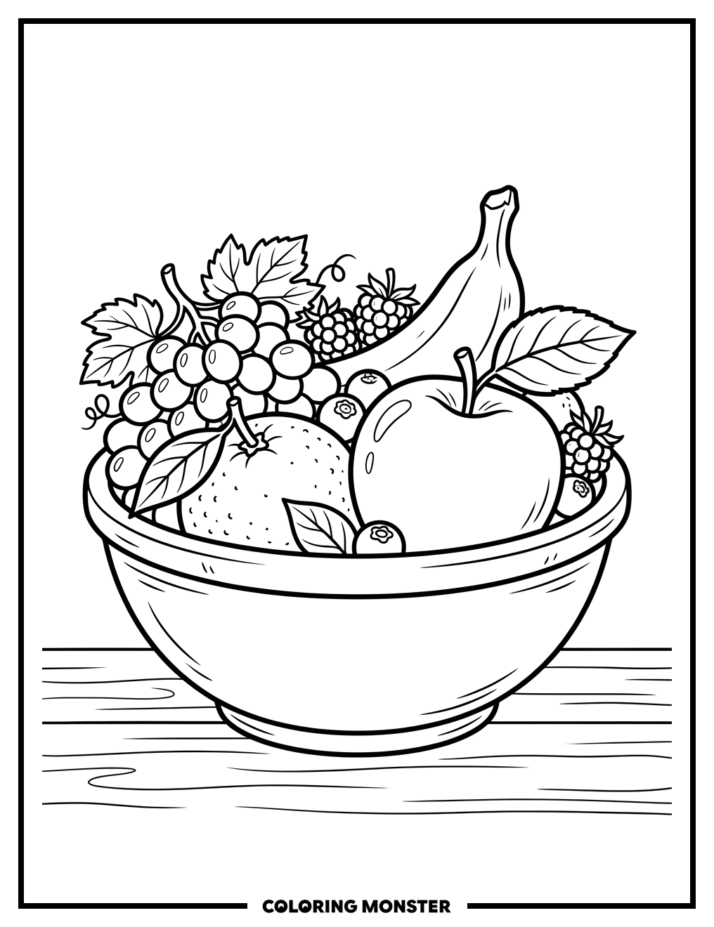 Ceramic Bowl With Fresh Fruit Coloring Page