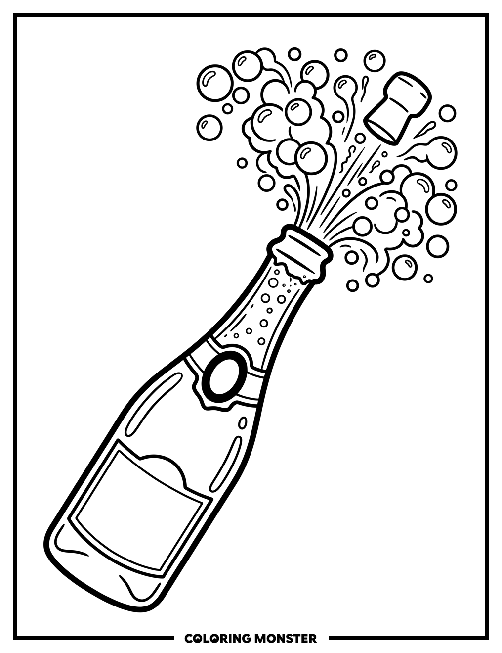 Champagne Bottle Uncorked Coloring Page