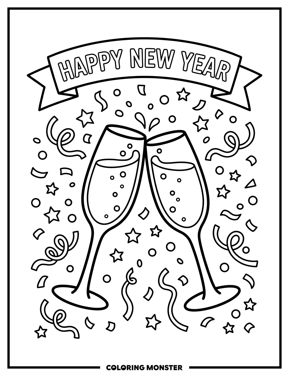 Champagne Glasses Toasting Coloring Page