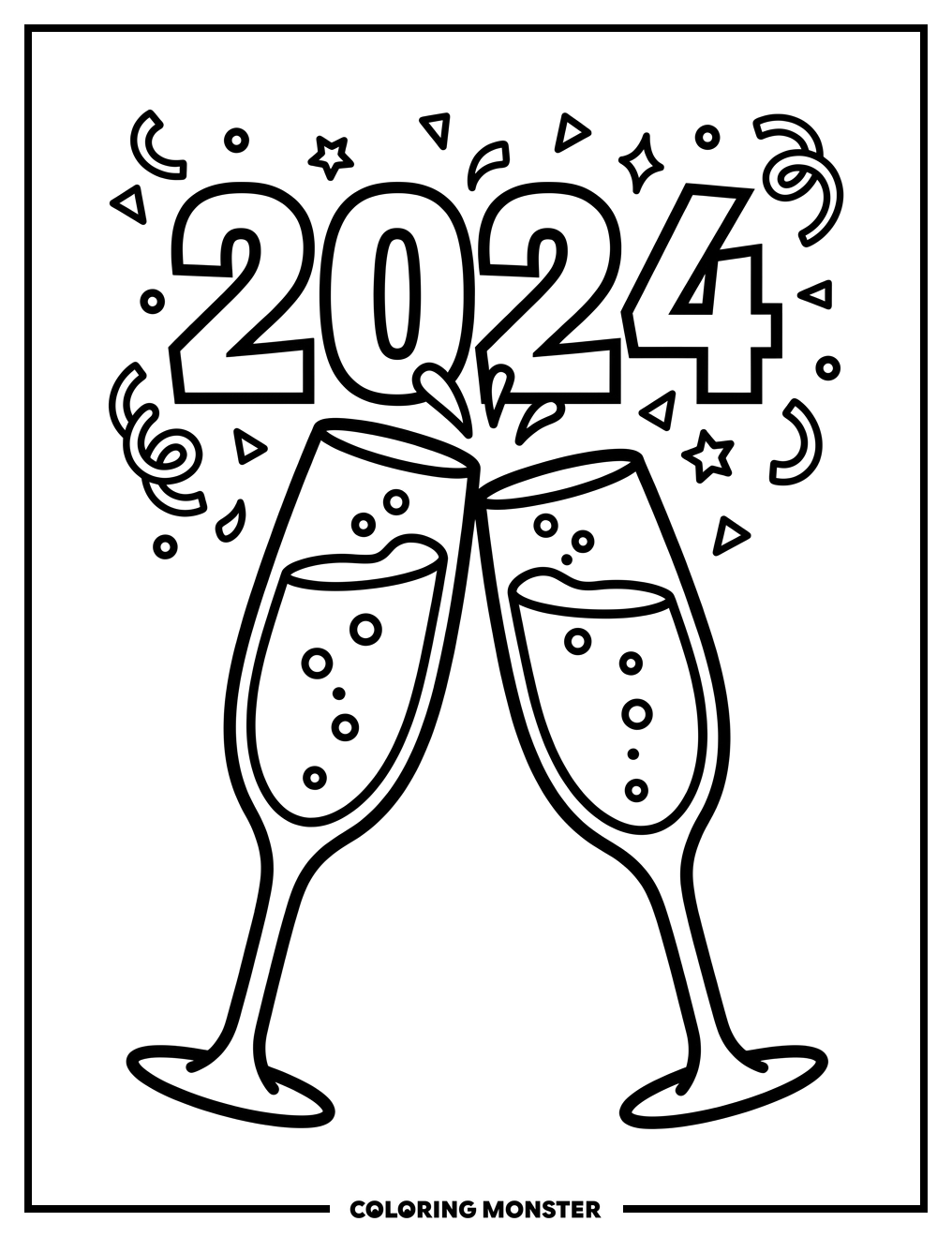 Champagne Toast and New Year Coloring Page