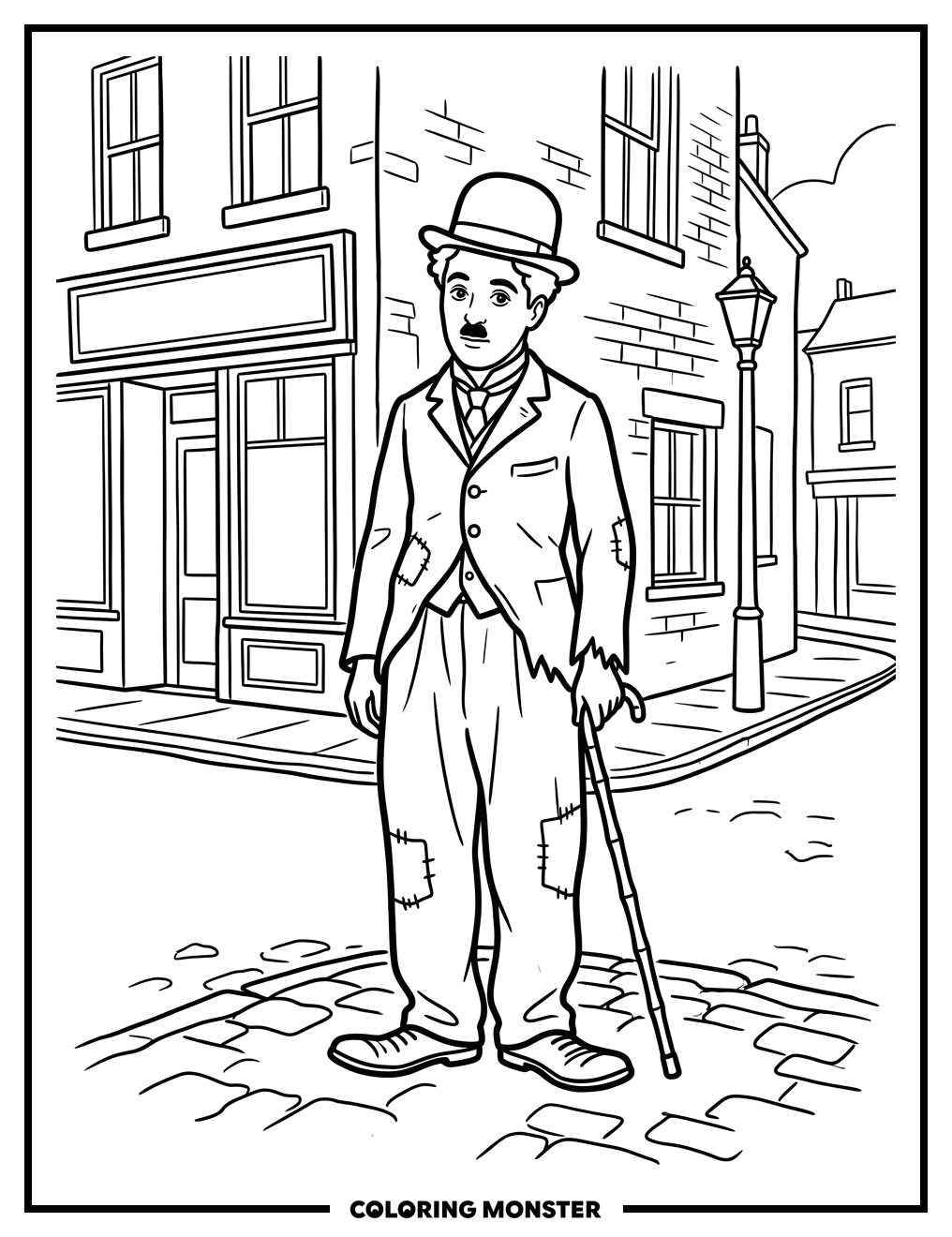 Charlie Chaplin's Tramp Character Coloring Page