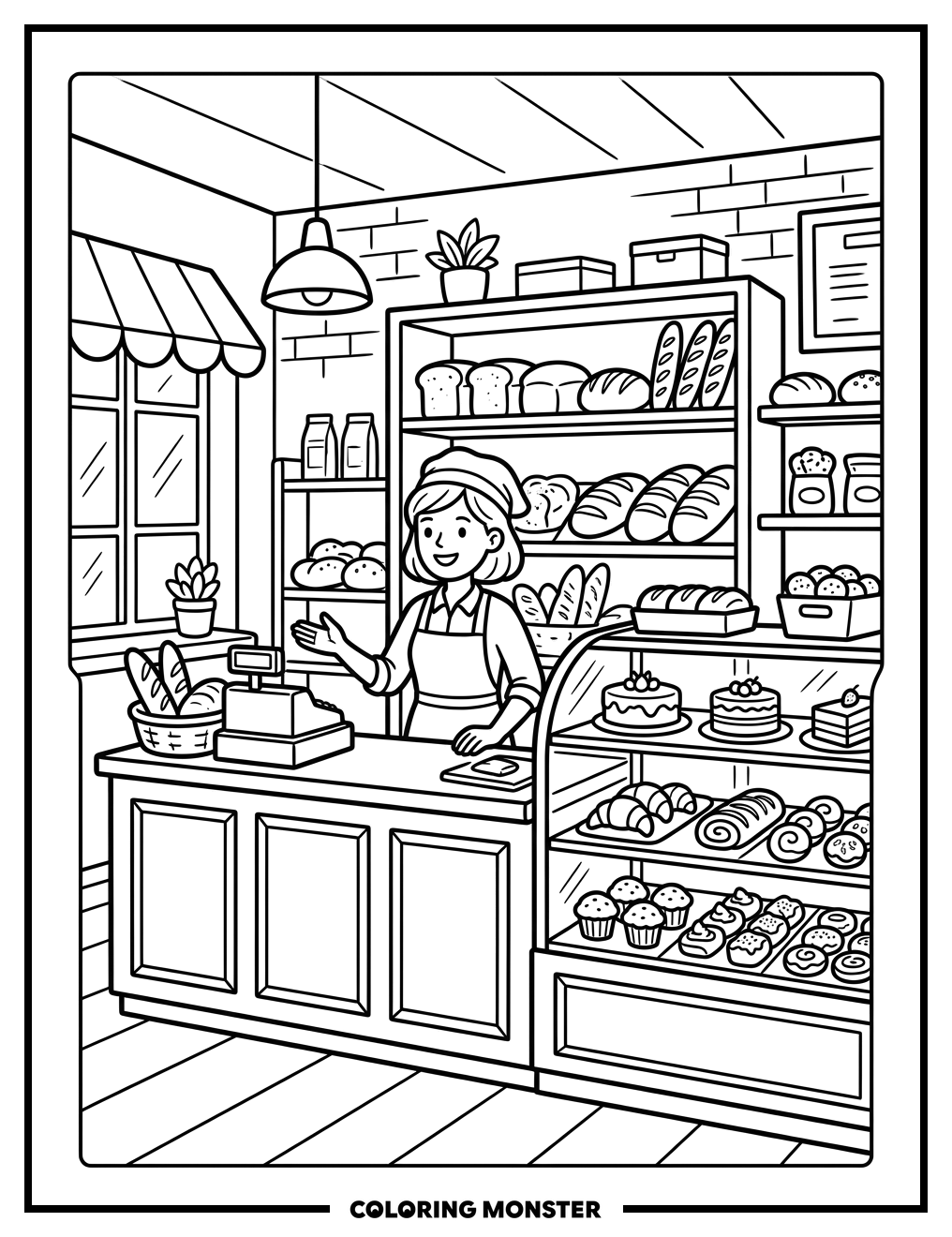 Charming Bakery Shop Interior Coloring Page