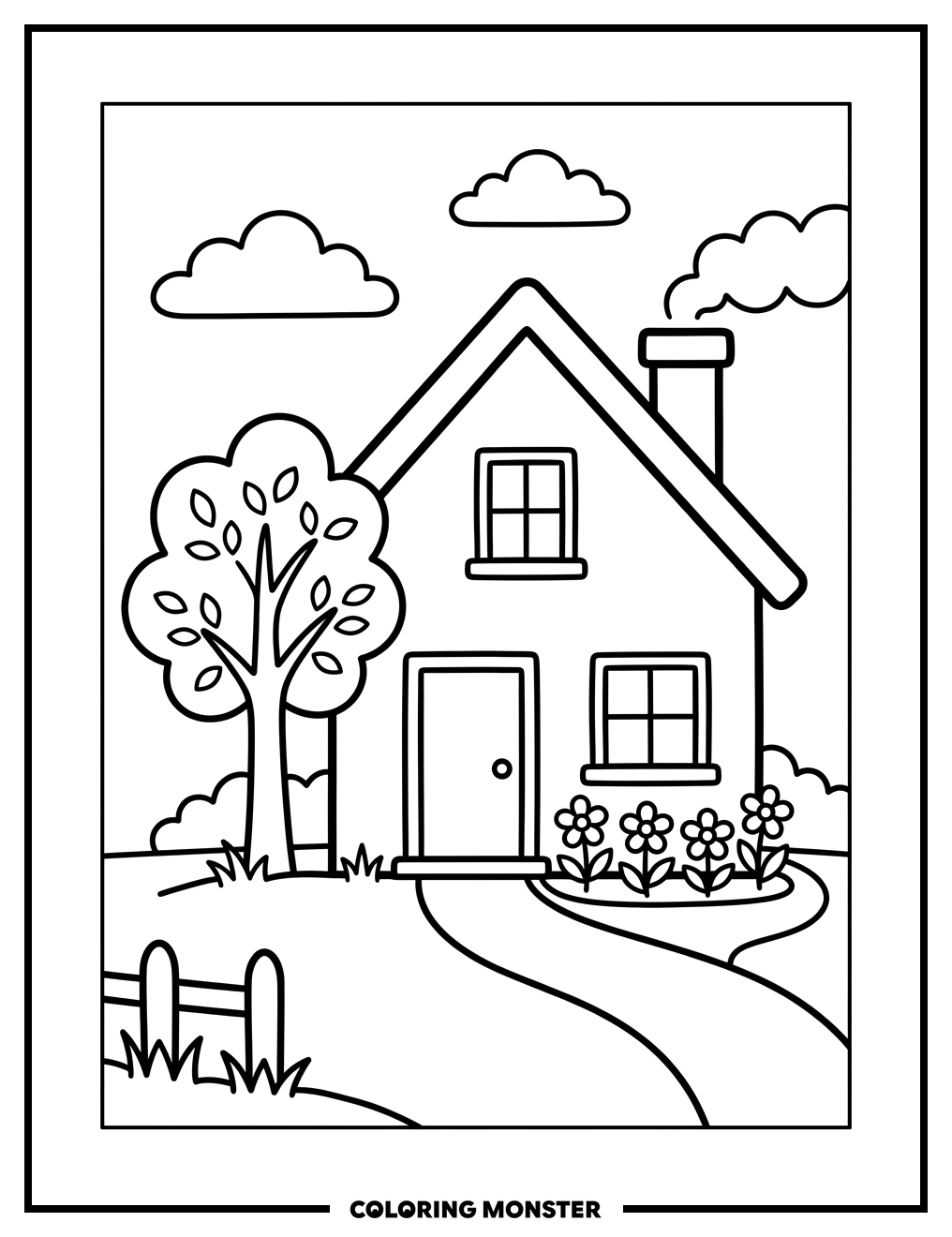 Charming Cottage Garden Scene Coloring Page