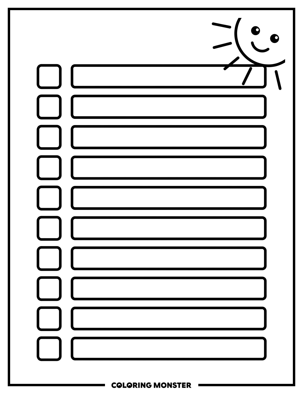 Checklist With A Sunny Day Coloring Page