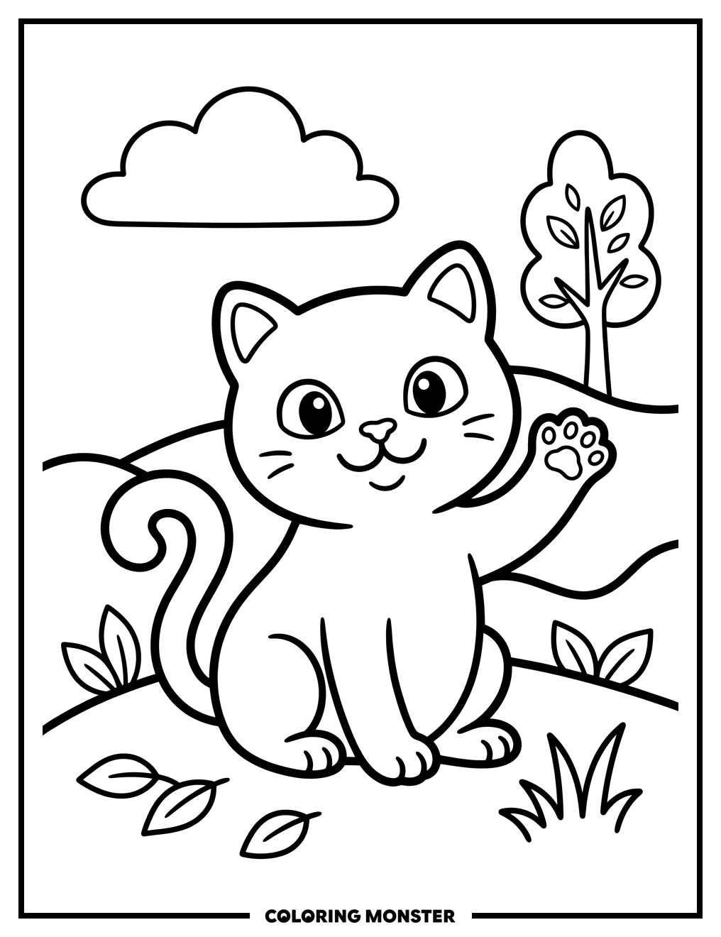 Cheeky Cat Waving Hello Coloring Page