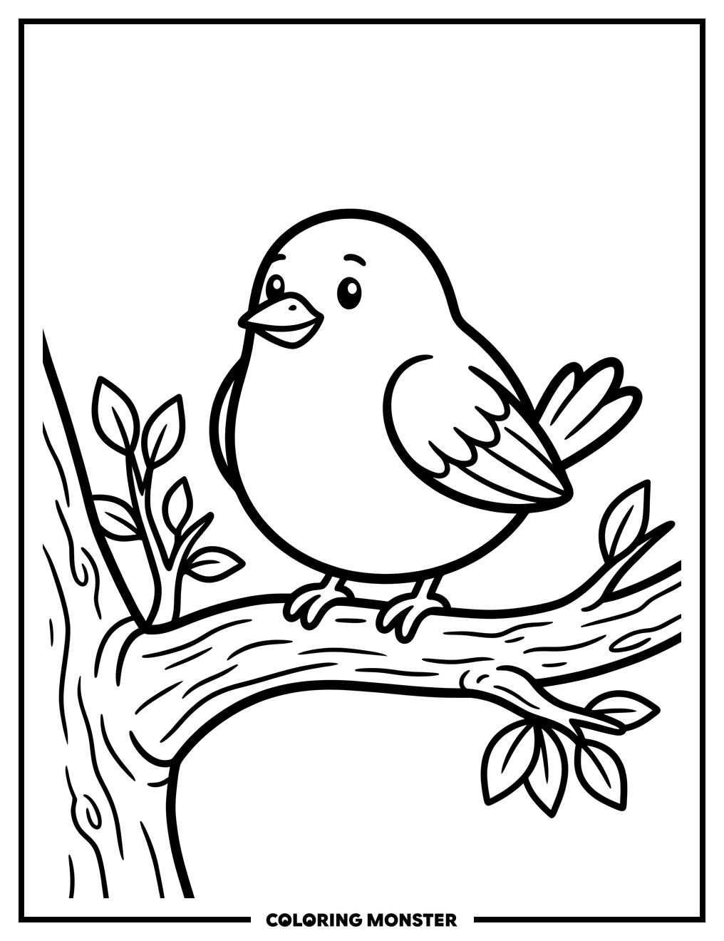 Cheerful Bird on a Branch Coloring Page