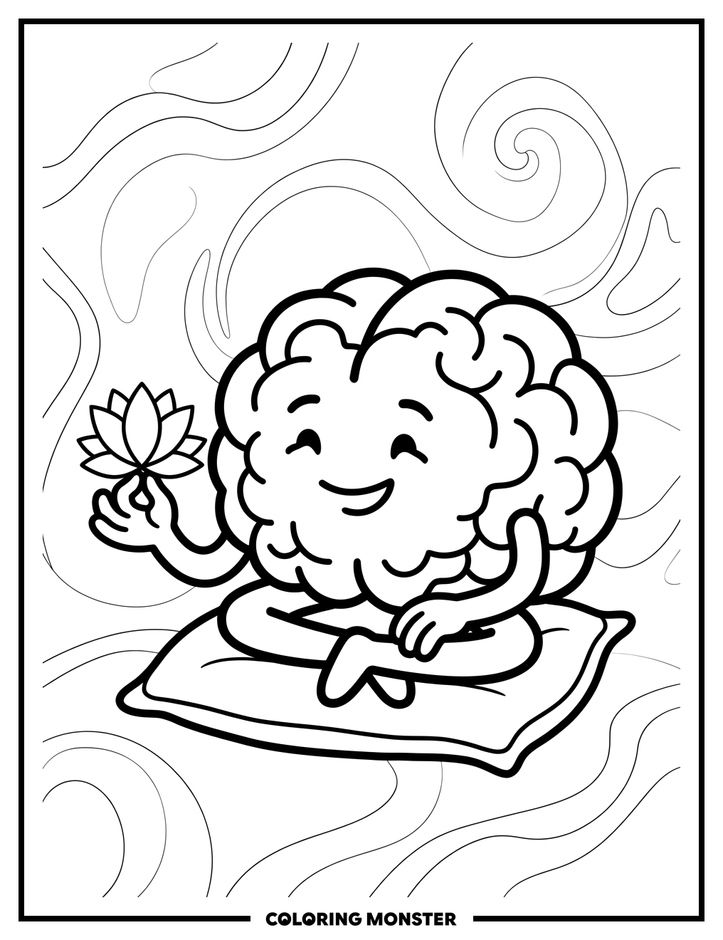 Cheerful Brain With Lotus Flower Coloring Page