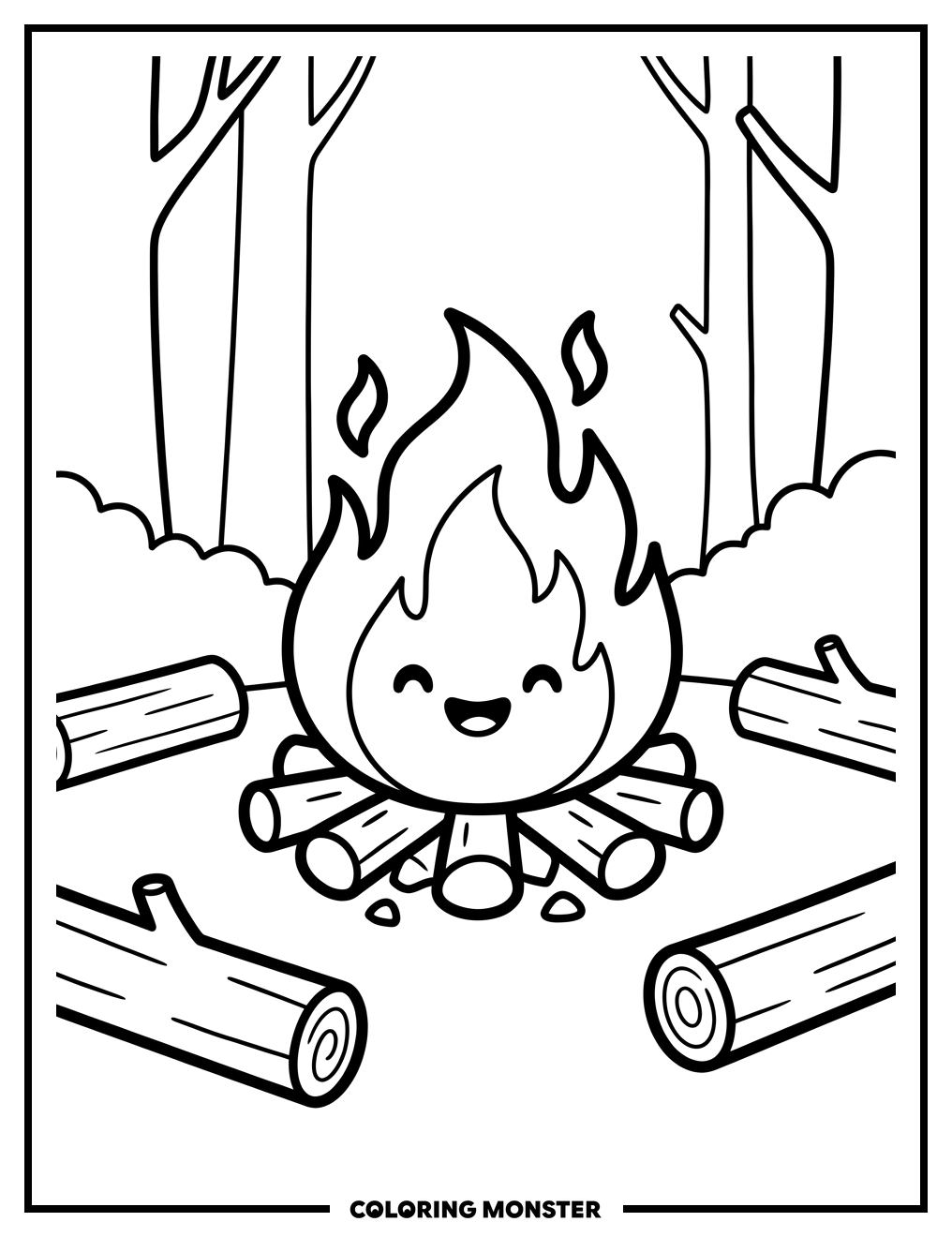 Cheerful Campfire in Forest Coloring Page