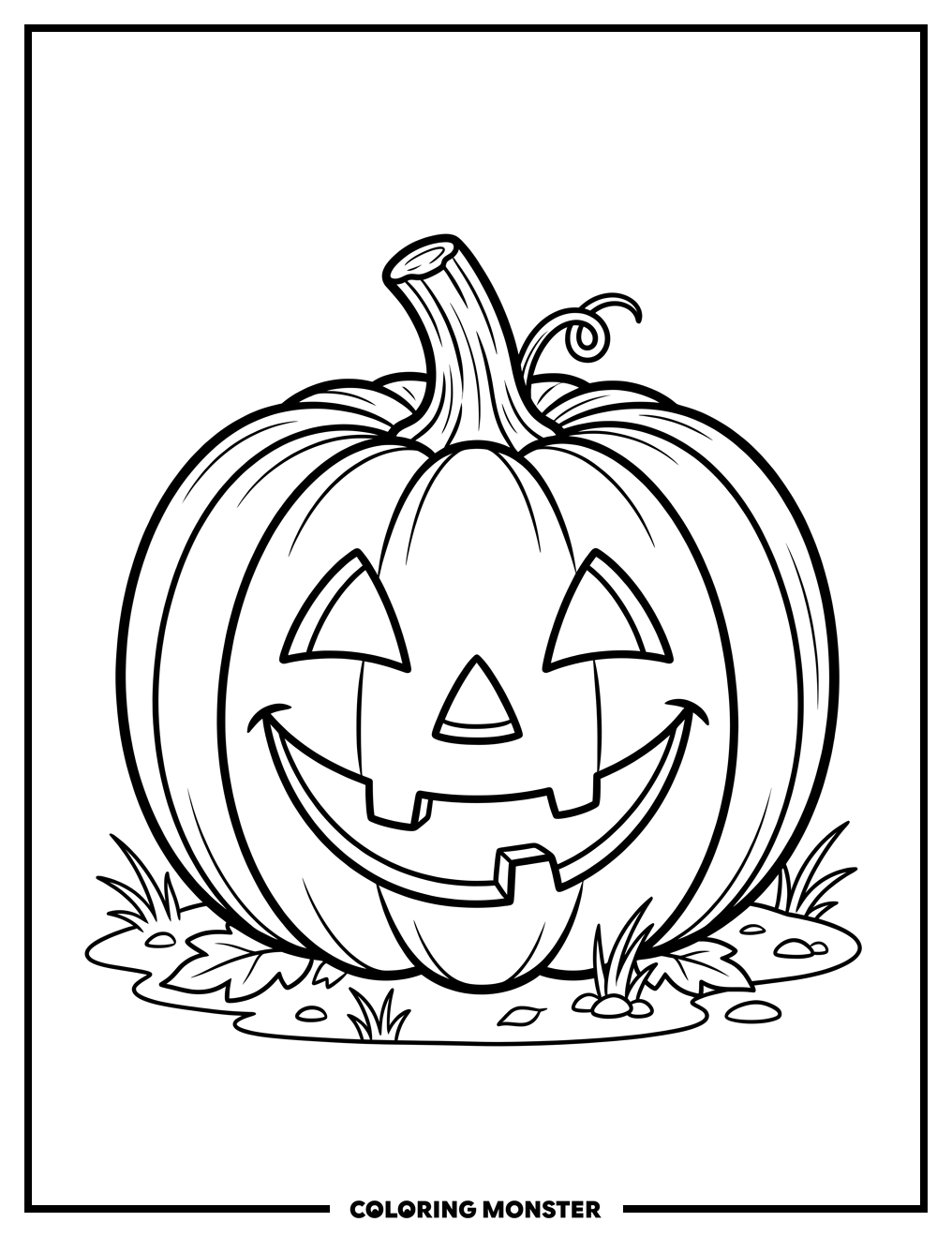 Cheerful Carved Pumpkin Coloring Page