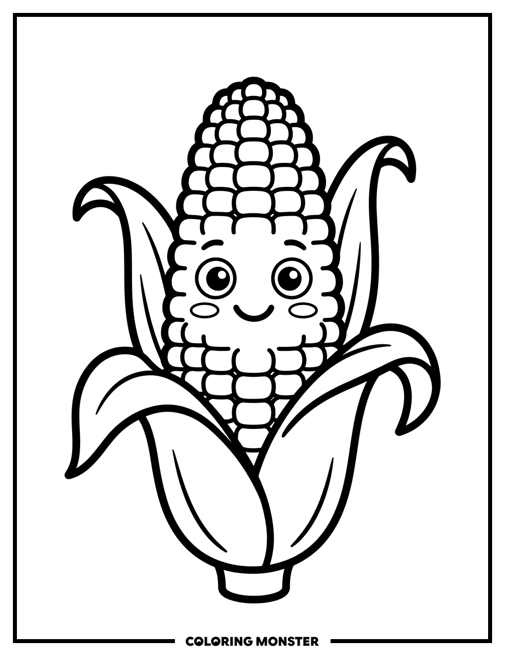 Cheerful Corn Cob Character Coloring Page