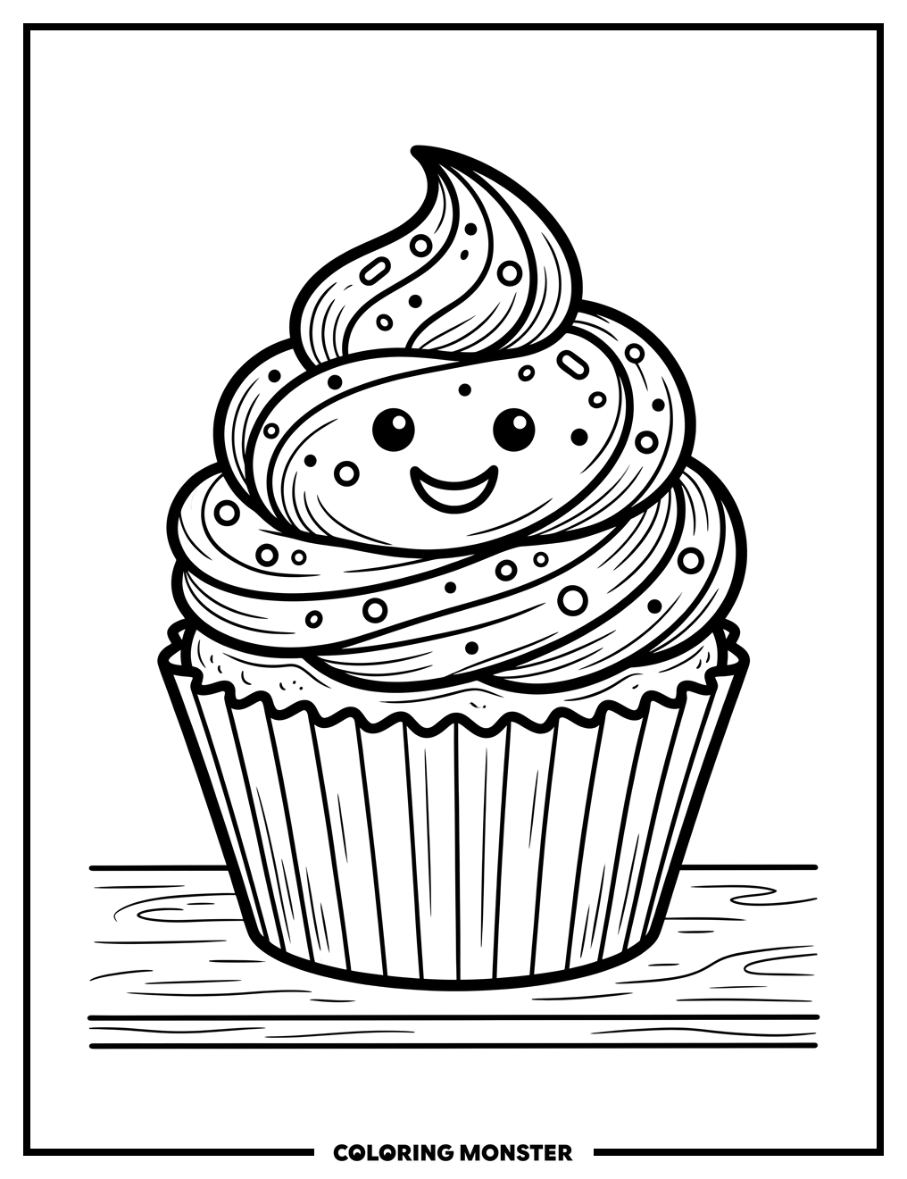 Cheerful Cupcake With Frosting Coloring Page